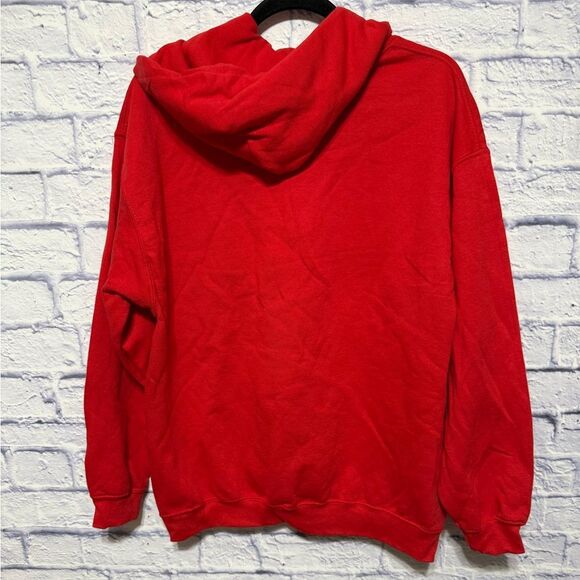 Vintage 90’s Marlboro Logo Red Drawstring Hoodie Sweatshirt Size L - Picture 2 of 13